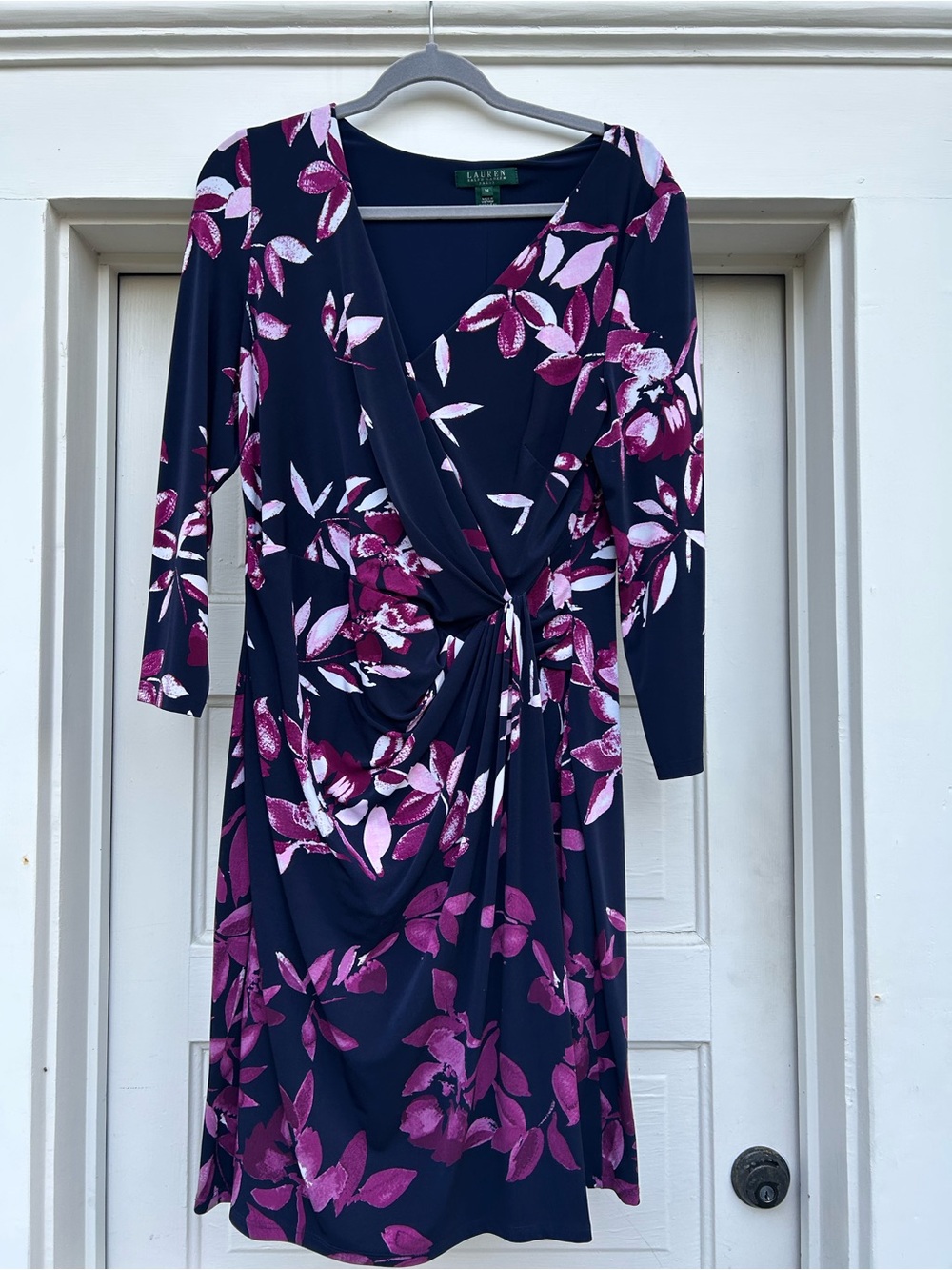 Ralph Lauren Navy Wrap Dress with Magenta Floral Print